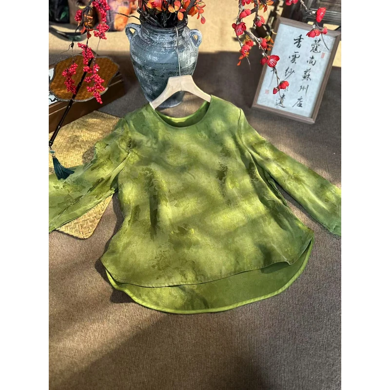春季新款菩提绿新中式国风圆领上衣