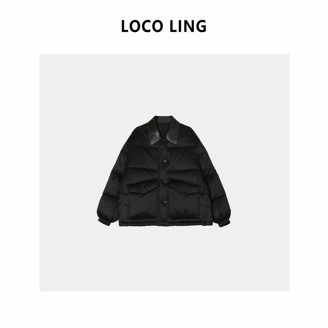 LOCO折扣 缪系鹅 真羊皮+95白鹅绒翻领鹅绒服羽绒外套LOYRF32