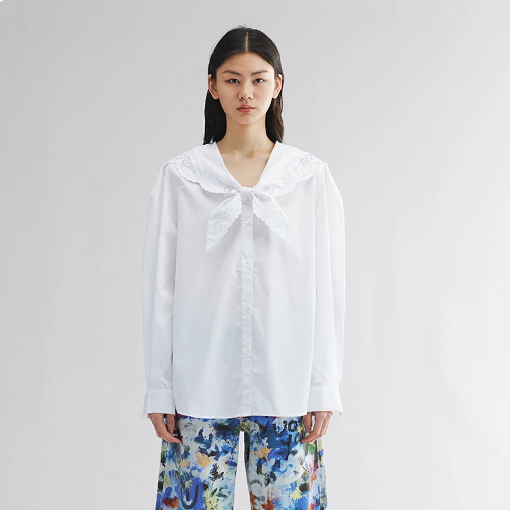 UOOYAA/乌丫「New Vintage」镂空绣花海军领衬衫UY25352C139131