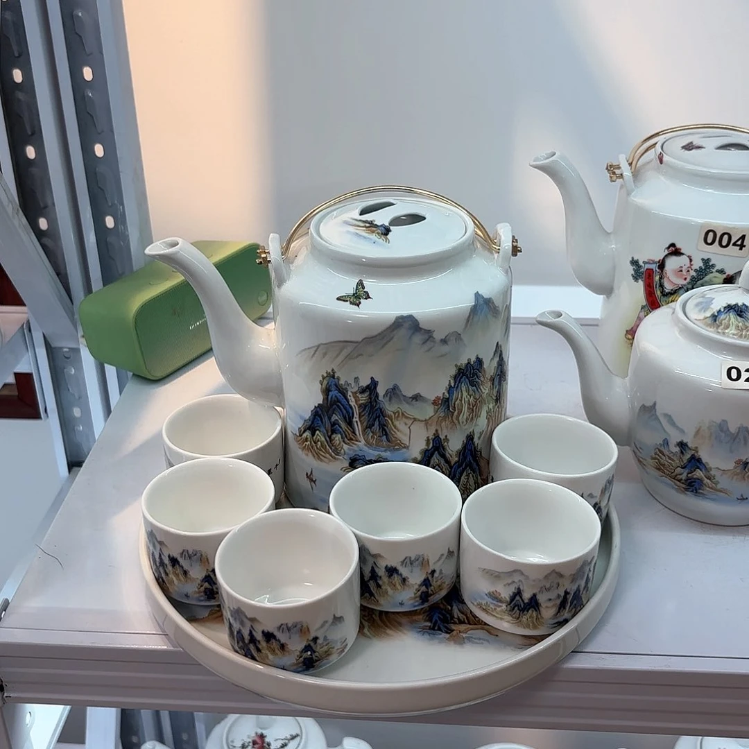 壶千里江山图四斤➕六个杯子➕茶盘