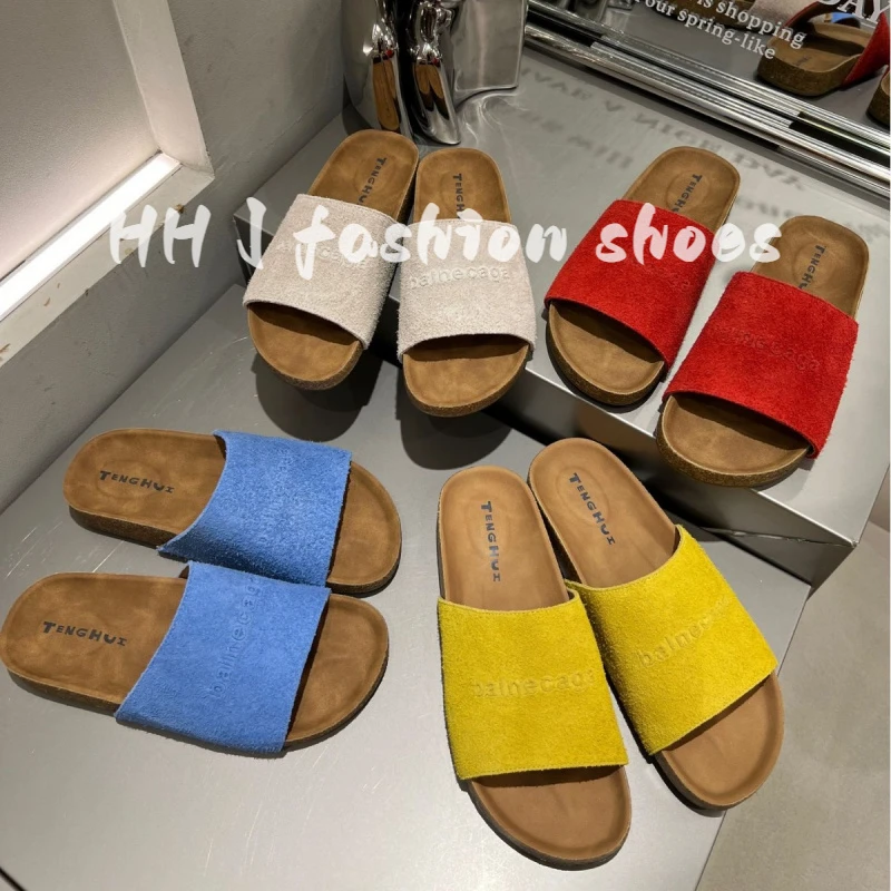 牛皮版森系复古厚底勃肯一字拖鞋女2025夏外穿时尚黄色博肯凉拖鞋