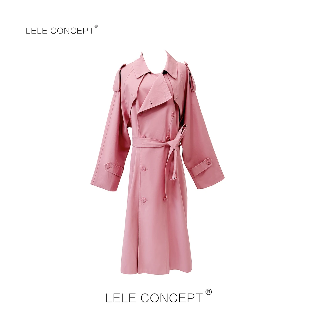 LELE CONCEPT|肩章翻领腰带长款风衣经典翻领Y0527