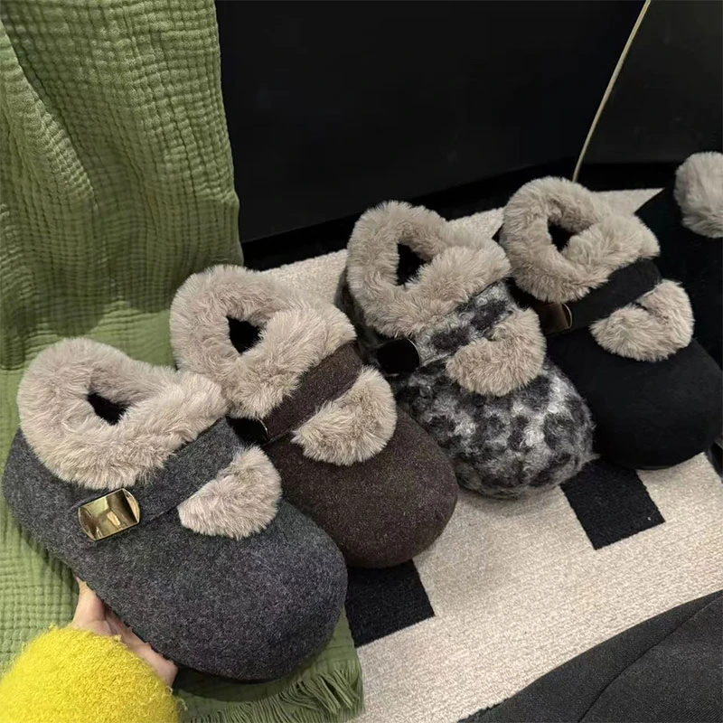OJRZ2025年冬新款小个子防寒毛毛鞋厚底增高魔术贴懒人通勤棉鞋女