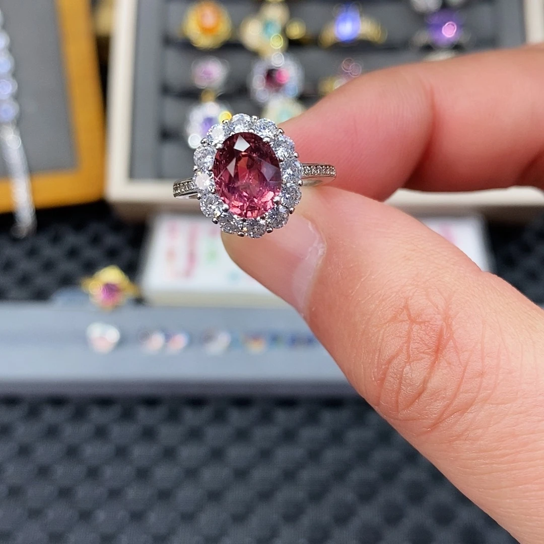 戒指银S925镶嵌碧玺