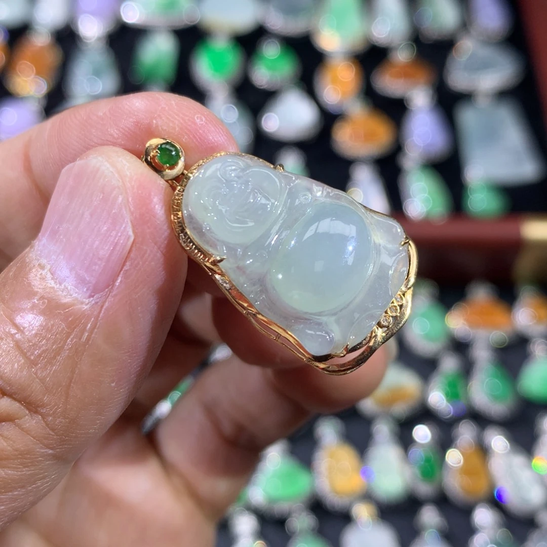 翡翠18K金镶嵌吊坠(不含链)