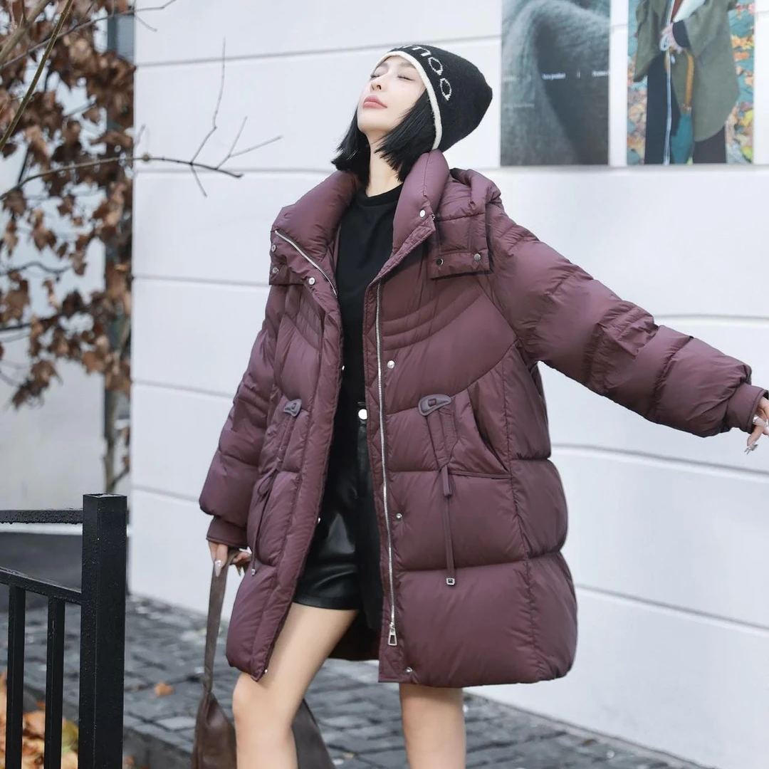 【兔姐衣橱】冬季新款白鸭绒羽绒服连帽时尚休闲百搭中长款外套