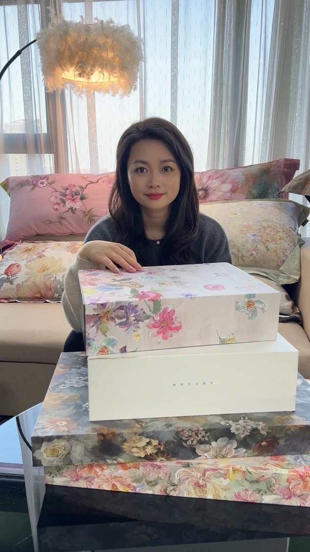 老宋精选-新品全棉四季款【白茶-灰】设计师手绘 油画风四件套-1511