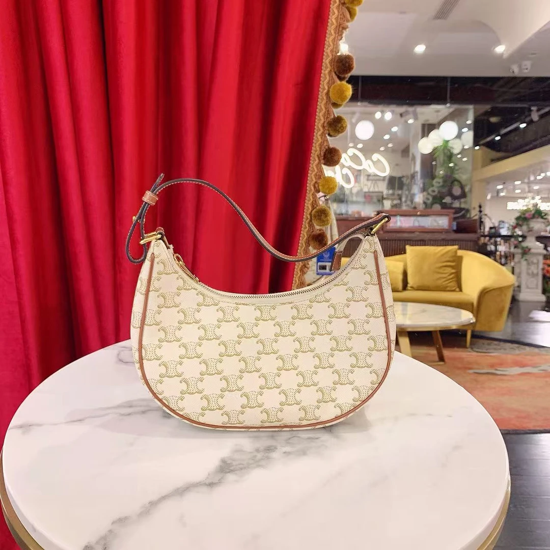 95新 Celine/思琳 GGS瑟琳ava凯旋门白色老花金扣腋下包 90486062