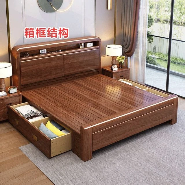 林氐家具金丝檀木实木床新中式1.5主卧木床1.8单双人床家用储物储