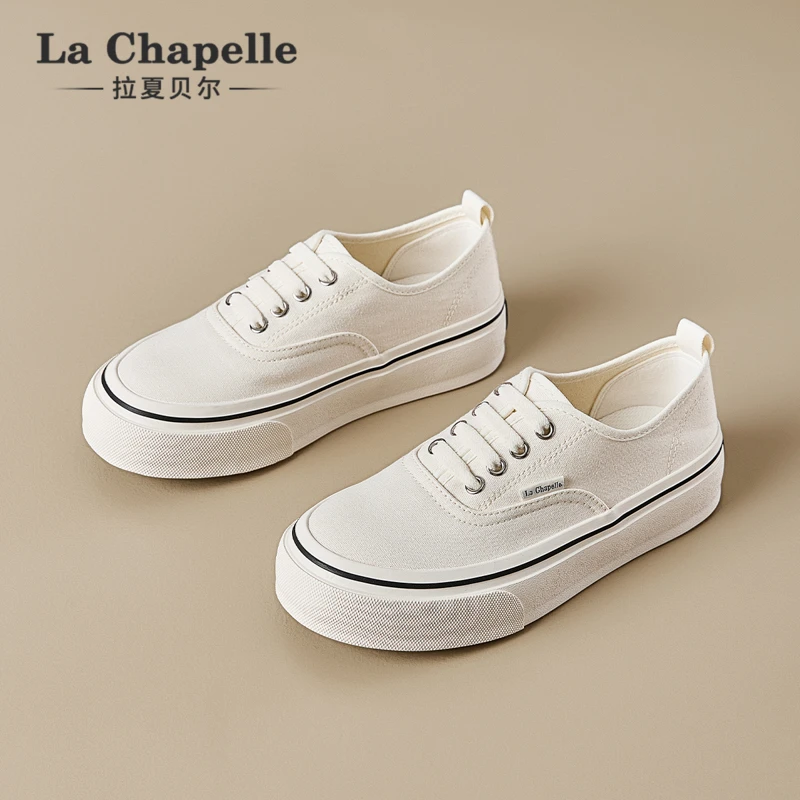 拉夏贝尔帆布鞋女款2025夏季新款小众百搭休闲鞋平底白色透气板鞋