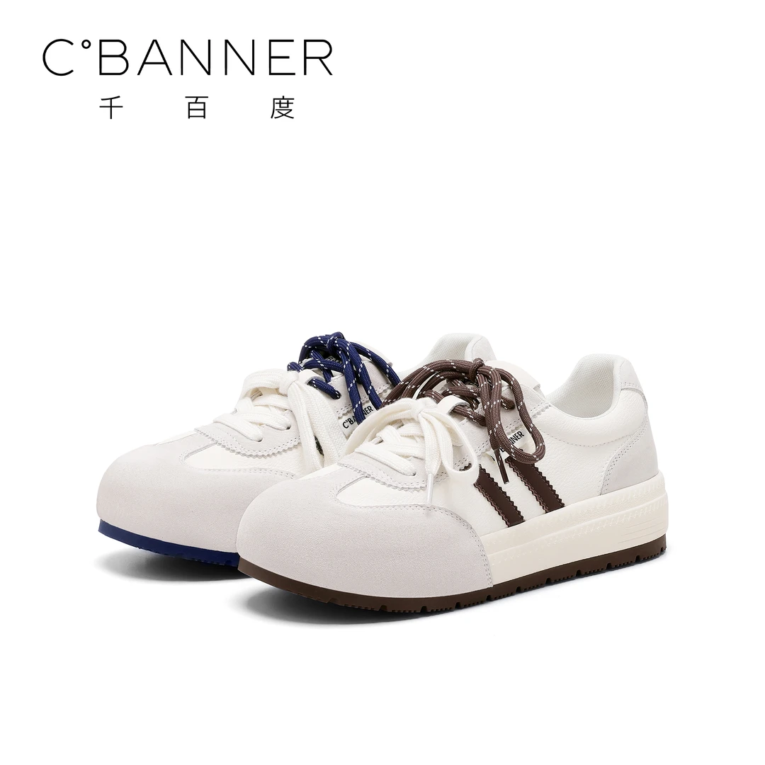 C.BANNER/千百度时尚德训鞋女2025新款复古设计感双线潮流休闲鞋