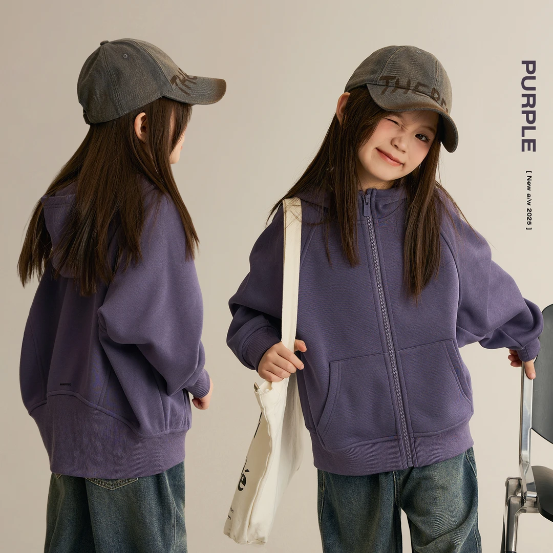 辰辰妈【发光紫】女童秋装抗静电卫衣外套儿童百搭休闲外套8650X