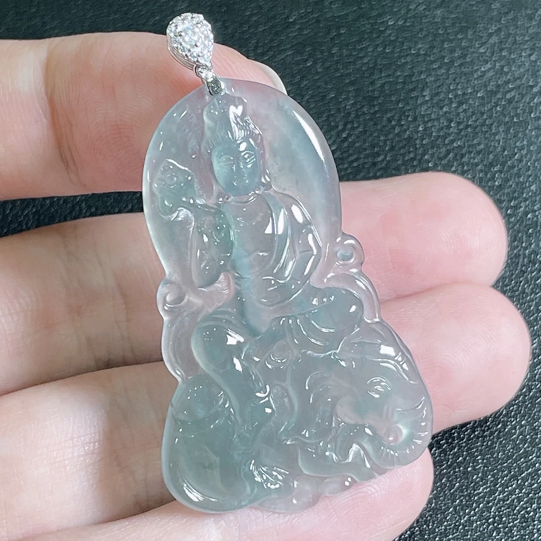 天然A货翡翠冰种普贤观音吊坠