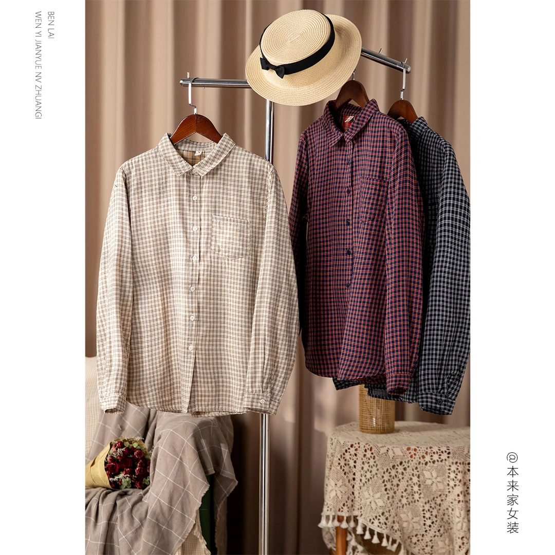 【本利来】文艺休闲翻领小个子长袖衬衫女春季新款百搭气质衬衣5944