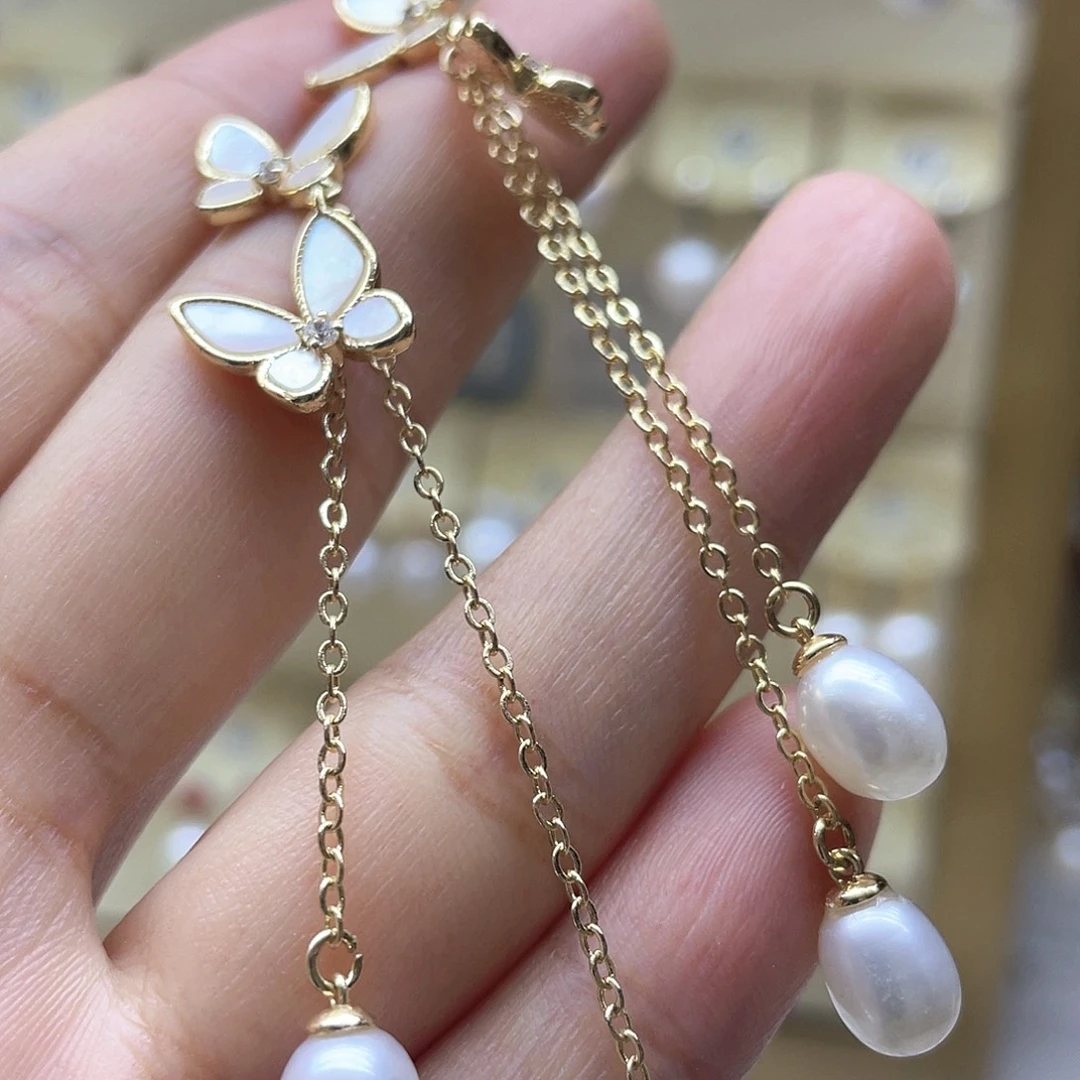 海水珍珠银S925镶嵌耳饰