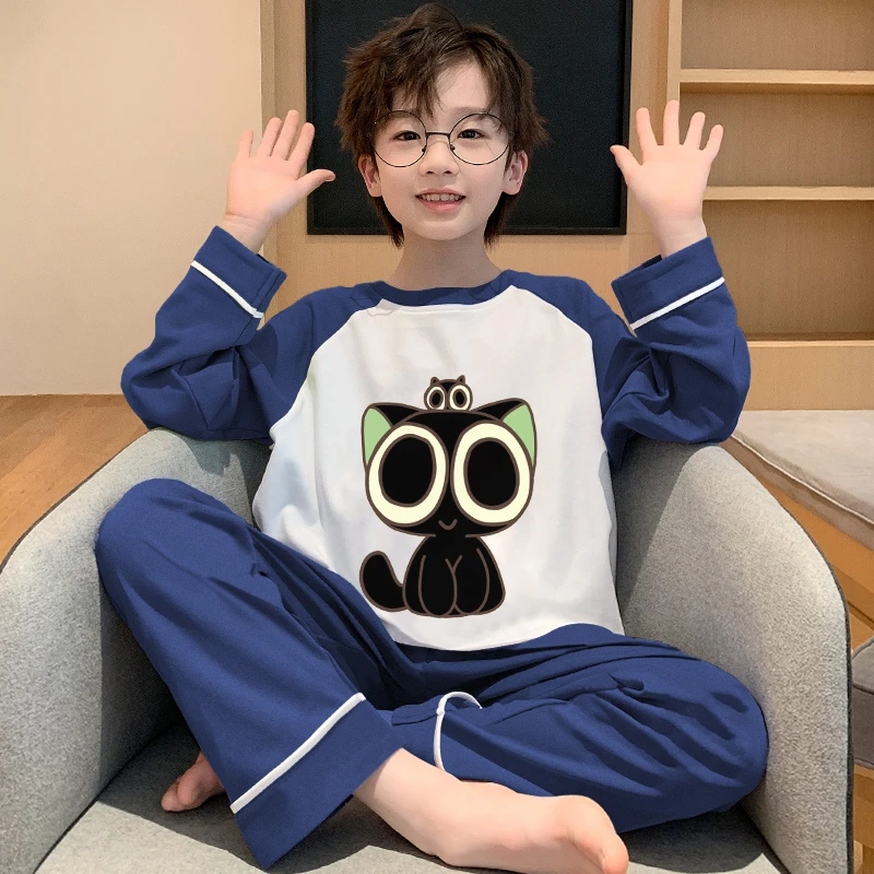 男大童罗小黑周边睡衣春秋新款纯棉长袖青少年8-15岁两件套装学生
