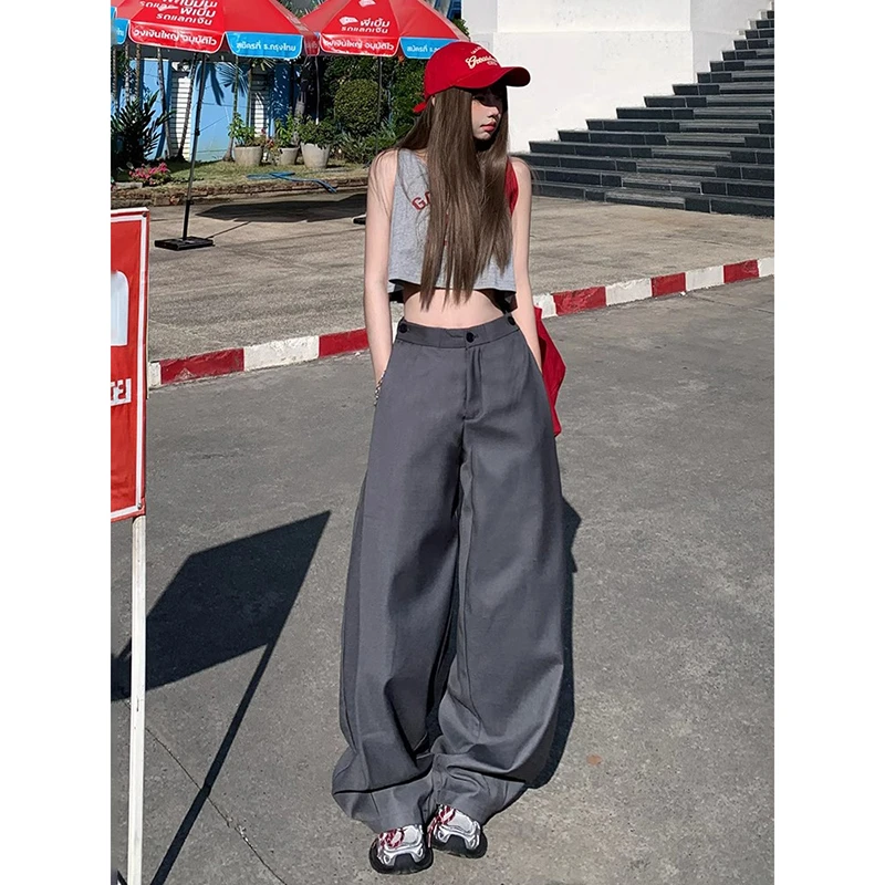 NORNLGGER 直筒阔腿西装裤女春秋新款不规则垂感宽松休闲拖地裤