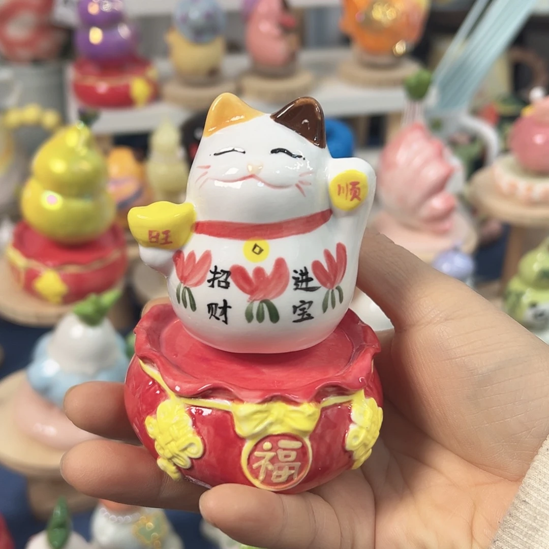摆件陶转转手绘猫猫