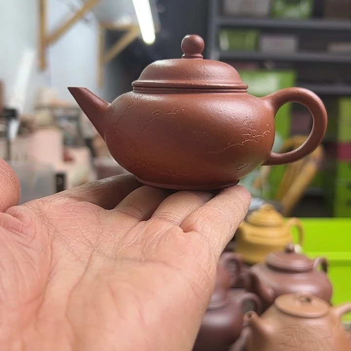 紫砂茶壶宜兴原矿生砂老朱泥小品90cc水平紫砂壶