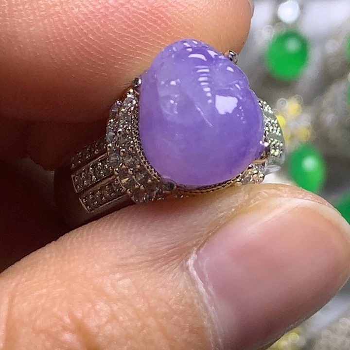 翡翠未镶嵌戒指紫貔貅饱满圆润