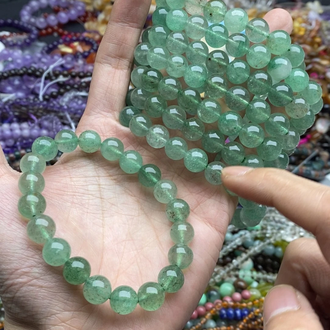 玛瑙/玉髓合金珠宝半成品一条天然10mm绿草莓晶手链