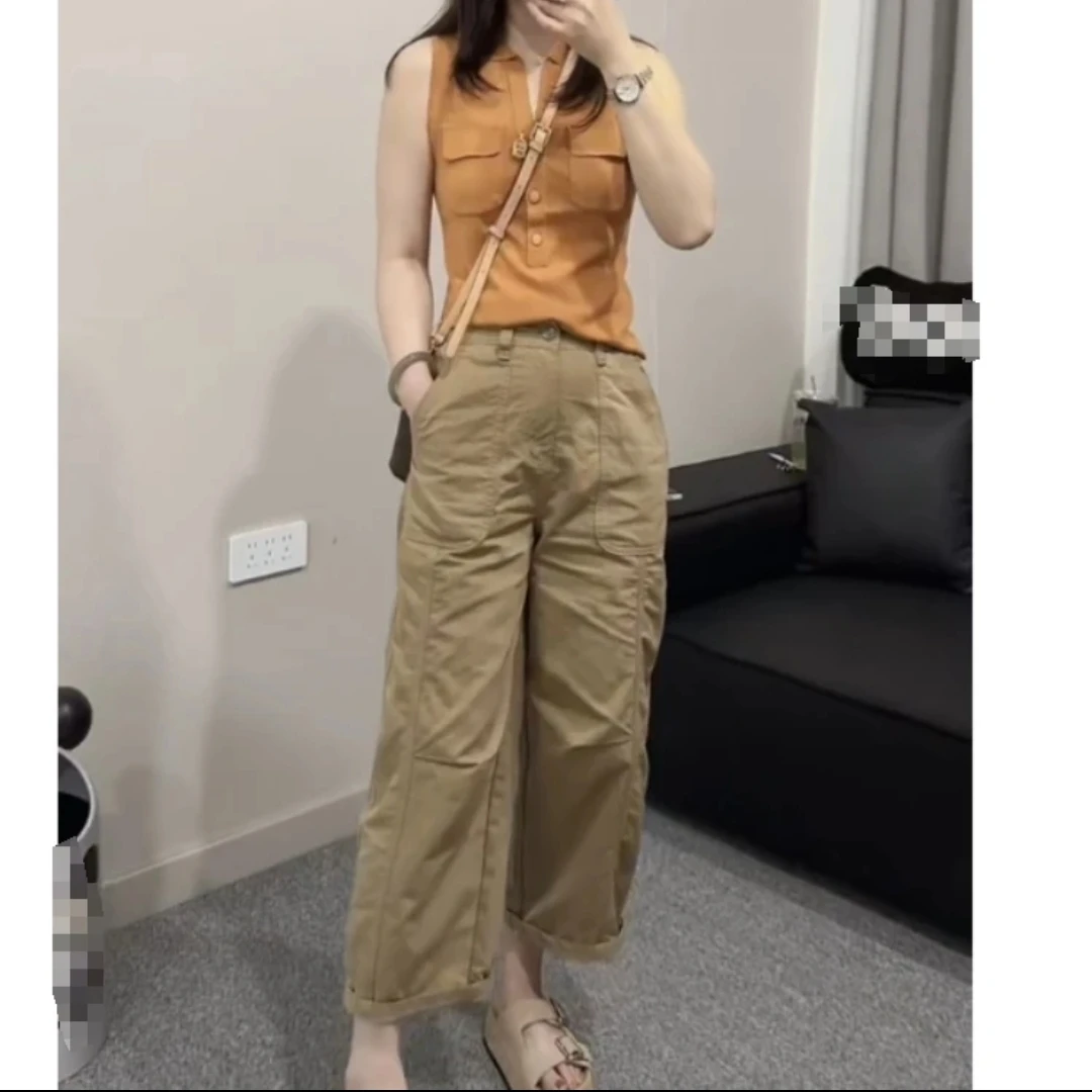 时尚百搭直筒休闲工装裤薄款高腰显瘦宽松上衣夏季无袖修身女款