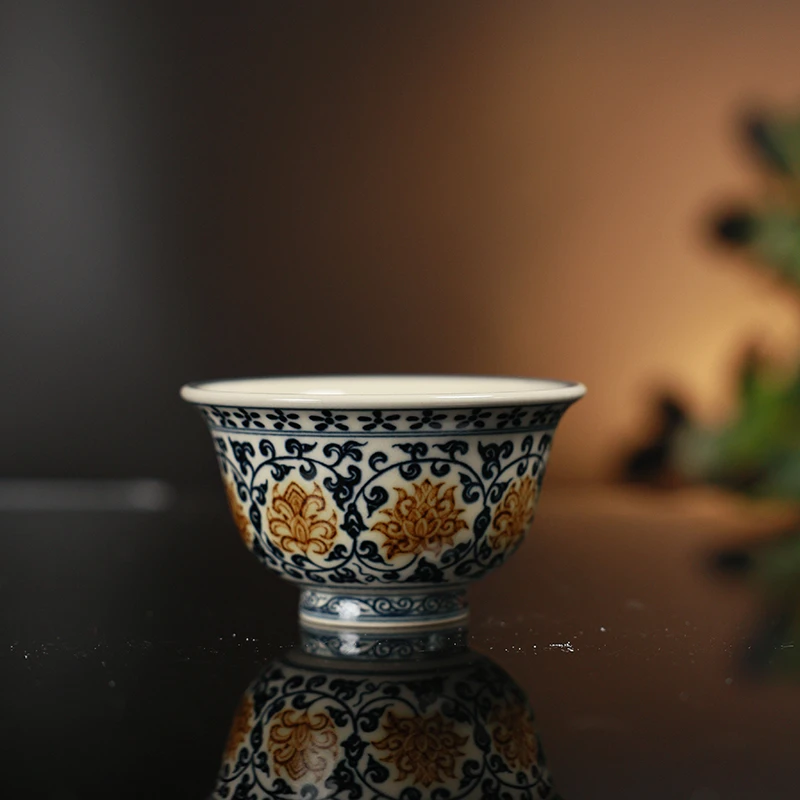 【墨舍柴窑】墨舍慕古缠枝莲小压手杯（msmg25）陶瓷主人杯茶具手绘