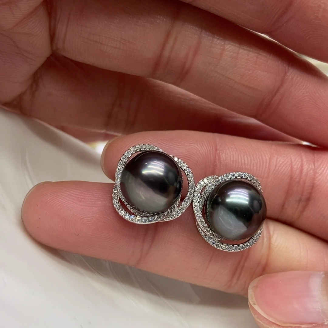 海水珍珠耳饰银S925镶嵌