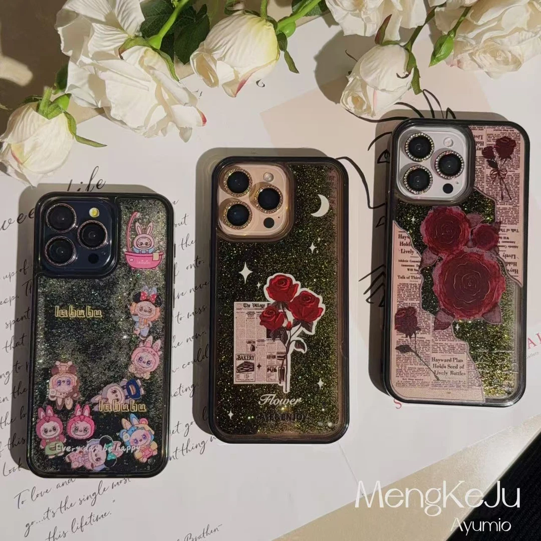 【定制】流沙女款潮流个性创意防摔透明手机壳适用苹果11-16