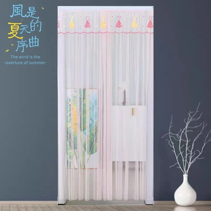 夏季室内门帘纱帘单层卧室家用蕾丝防蚊免打孔魔术贴挂帘