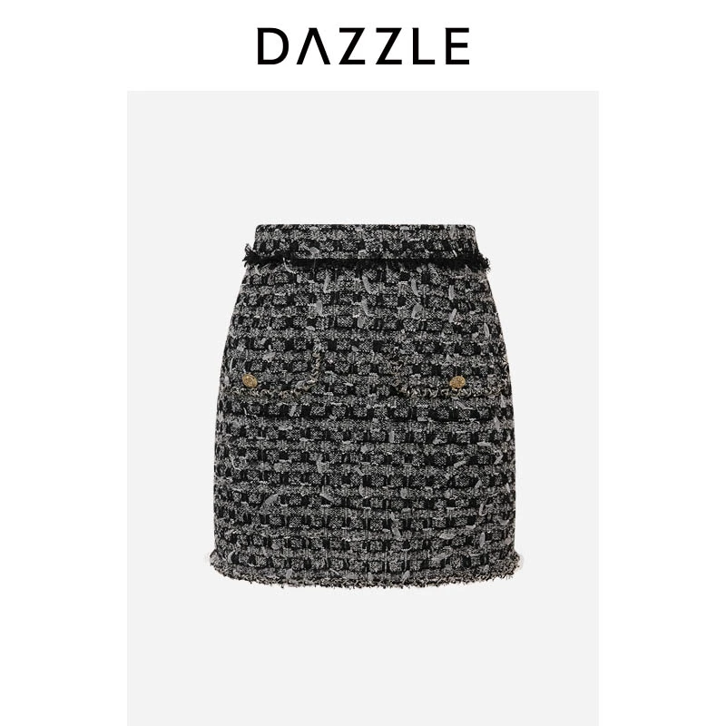 DAZZLE 地素半裙黑色地素粗花呢半裙2D4S218