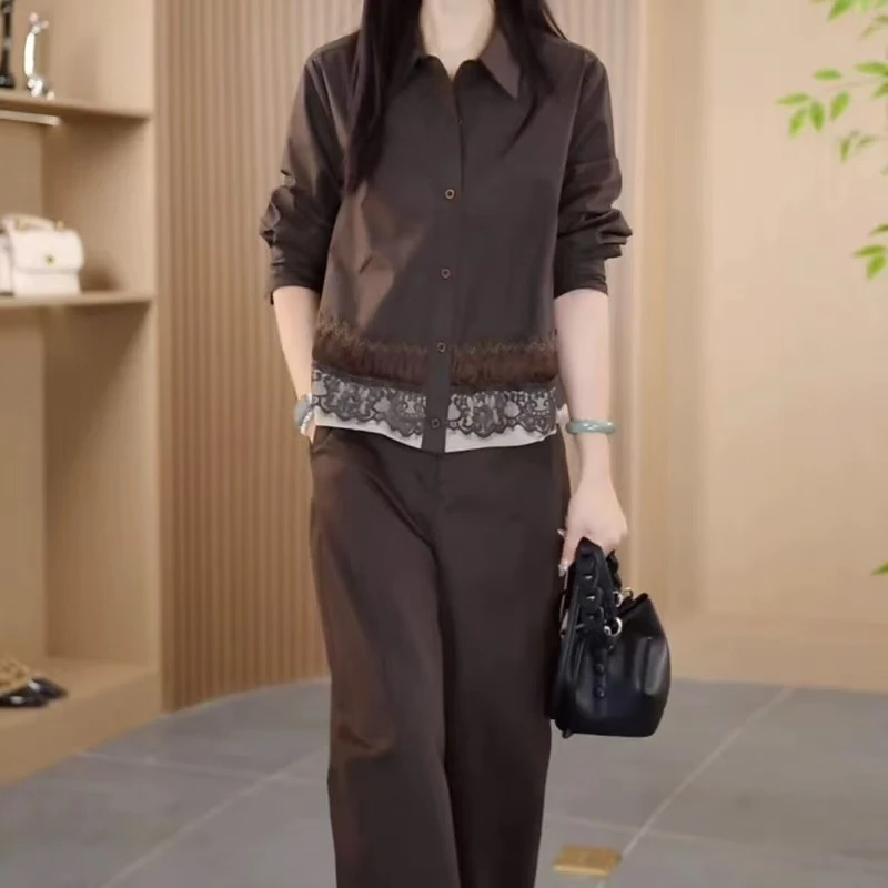 衬衫套装上衣显瘦气质洋气时尚休闲长袖百搭秋季减龄宽松拼接