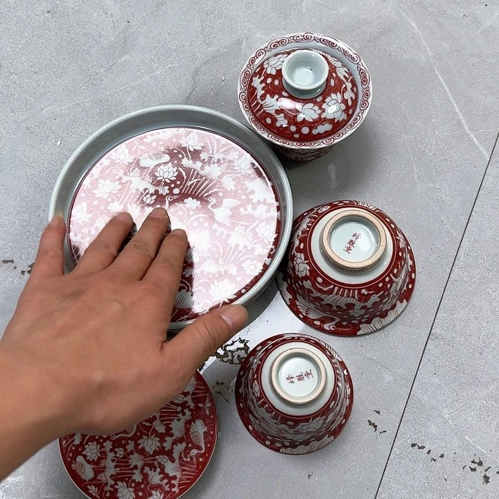 杯釉里红一路连科5件套景德镇
