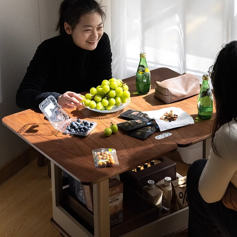 黑胡桃木移动茶几小推车客厅多功能可折叠桌面沙发边几