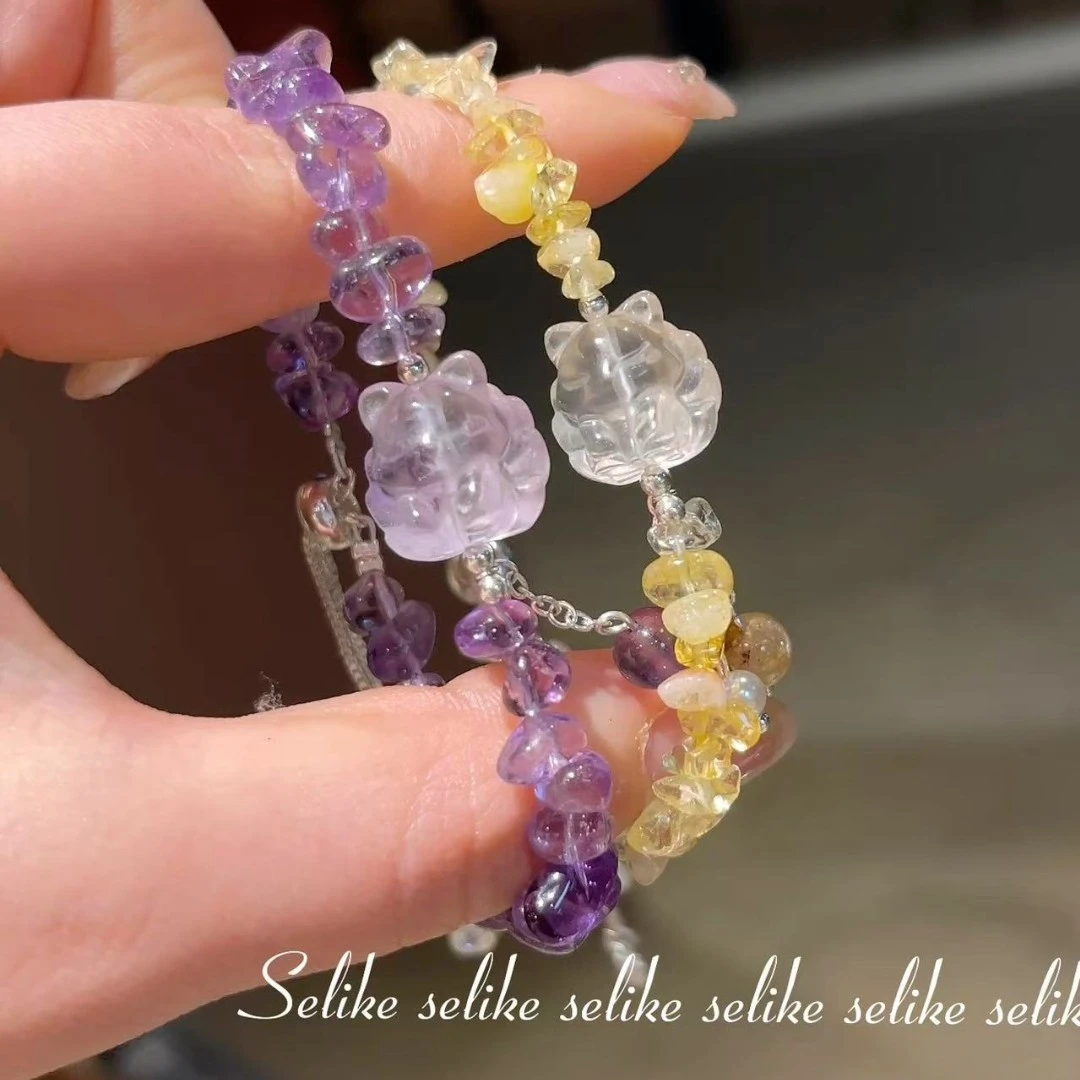 合金手链 狐牌晶-天然手串系列·不规则碎石狐狸牌-抽拉可调节