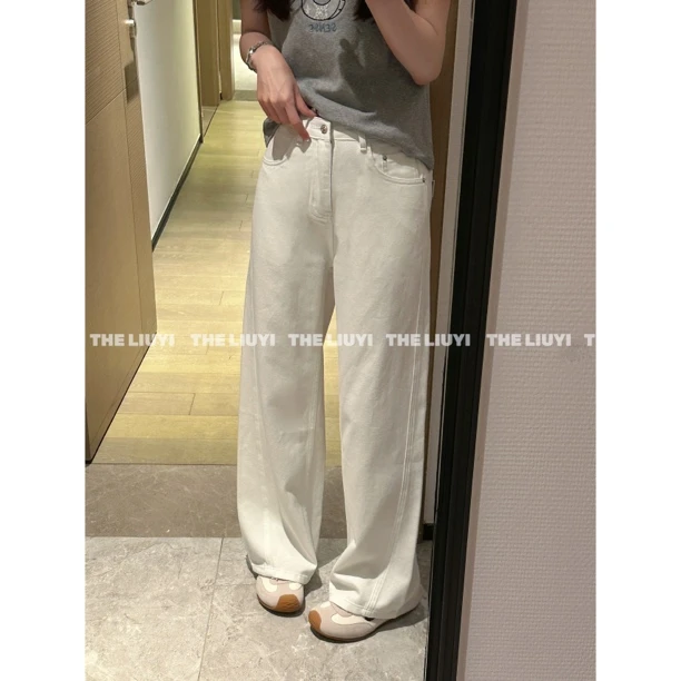 【LIUYI】布丁牛仔~高腰窄版白色直筒牛仔裤53106