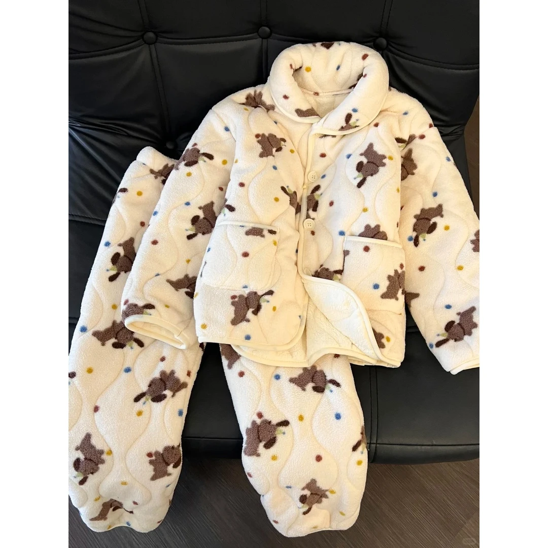 【三层加厚】软糯可爱减龄睡衣女秋冬新款加厚保暖家居服套装可外穿