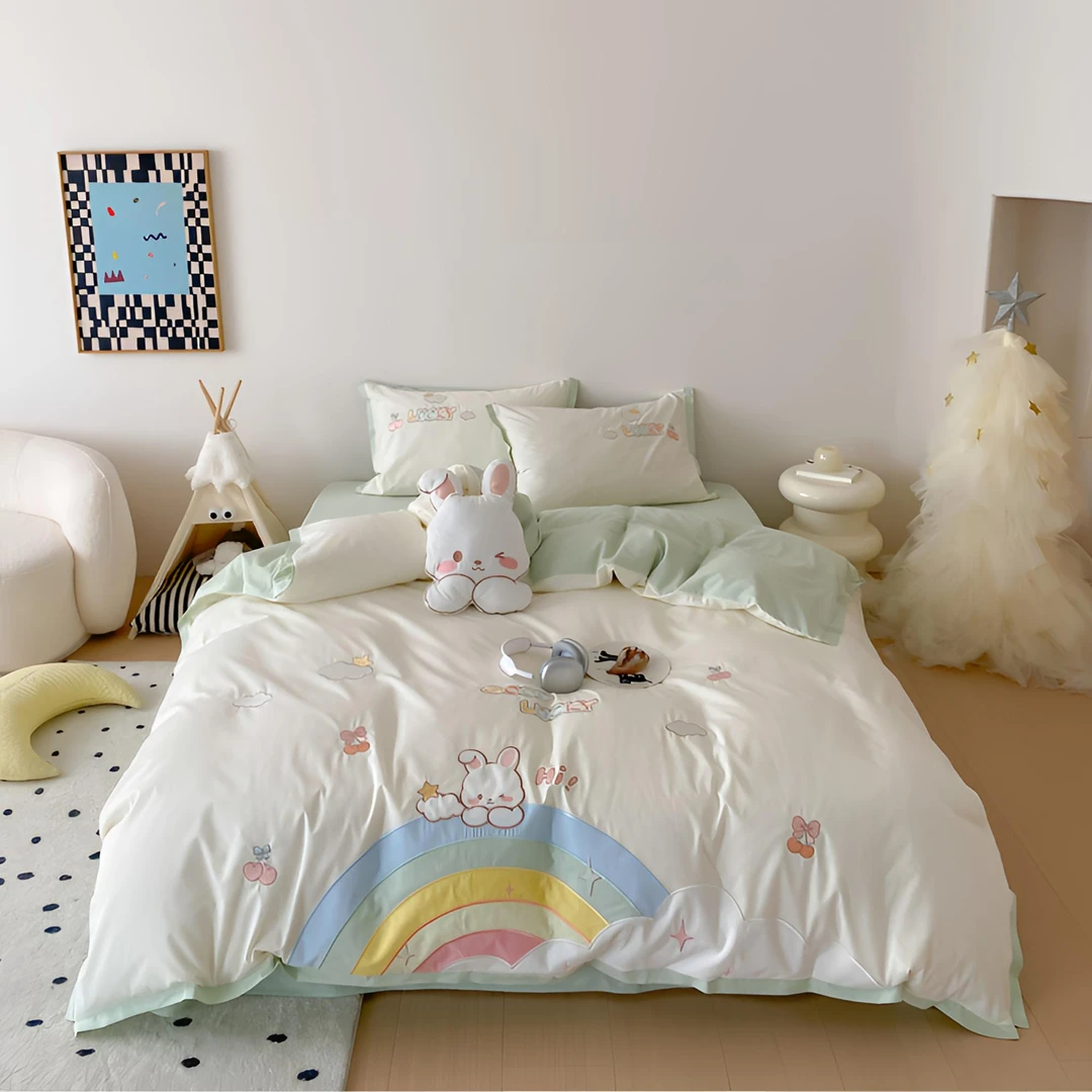 自在家 | 彩虹兔  全棉加密精梳水洗棉三件套四件套卡通床品