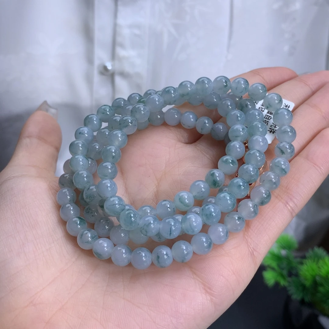 翡翠手链未镶嵌卡6.5冰胶蓝飘花