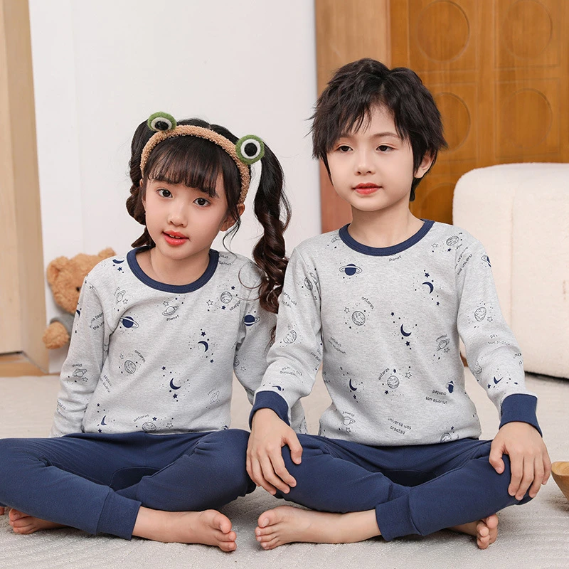 儿童秋衣秋裤套装纯棉2024新款潮男童薄款女童春秋卡通套装家居服