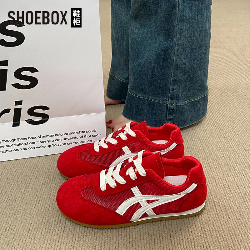 SHOEBOX鞋柜红色德训鞋女款2025新款爆款夏季超火网面透气阿甘鞋