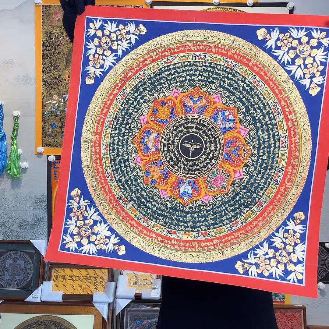 卷轴画纯手绘六字真言唐卡50厘米左右