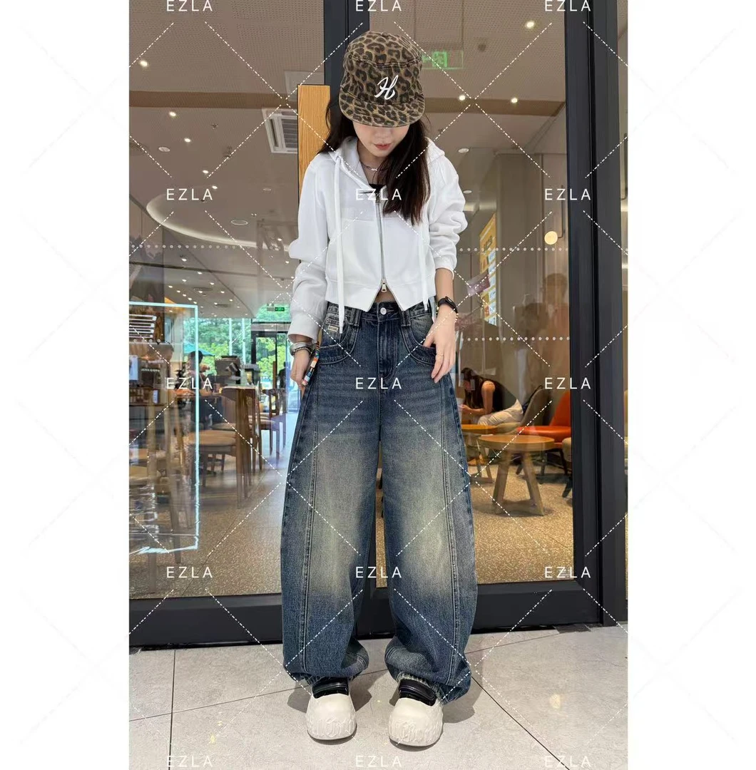 EZ8783新款2025宽松时髦洋气弯刀裤氛围感穿搭百搭显瘦网红牛仔裤