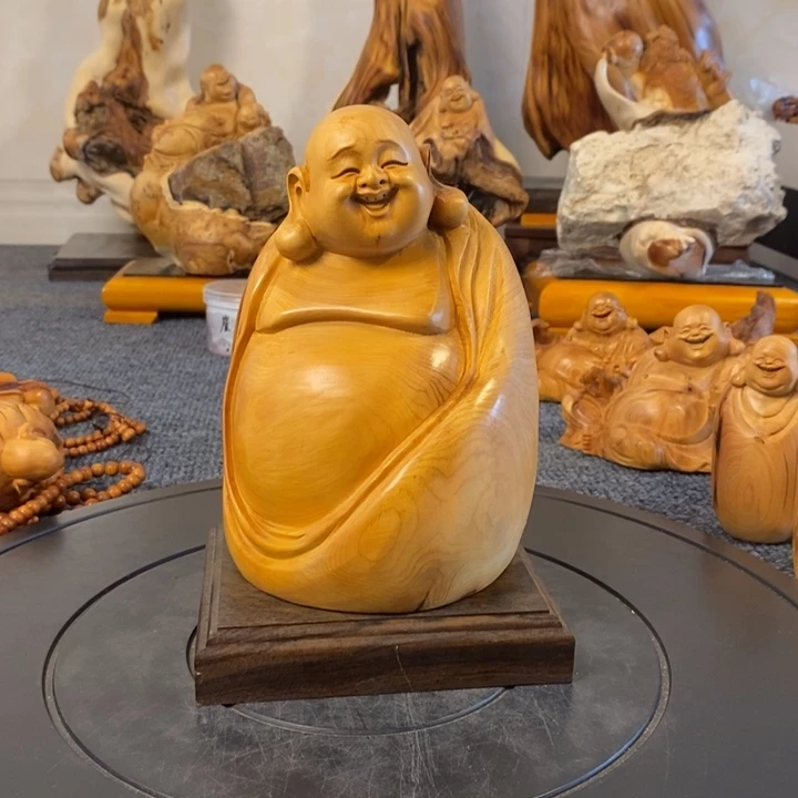 柏木崖柏弥勒佛摆件根雕工艺品