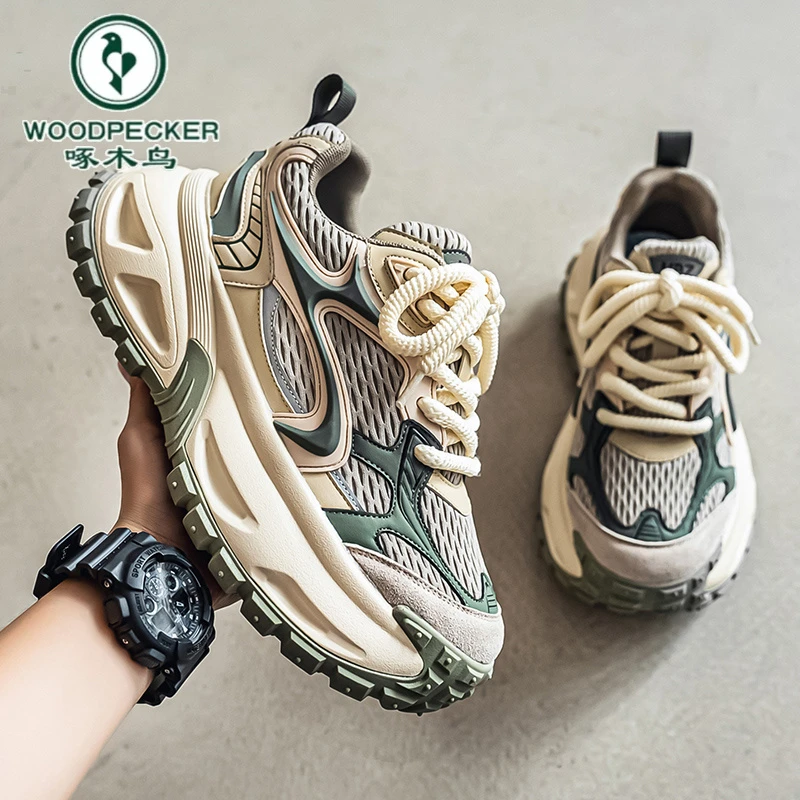 【啄木鸟】正品男鞋2026冬季新款运动鞋男士软底登山跑步老爹鞋百搭