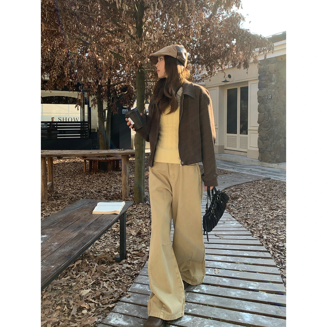 宋正恩11/24 10:00AM上新【复古结构卡其色洗水棉休闲裤】ST2653