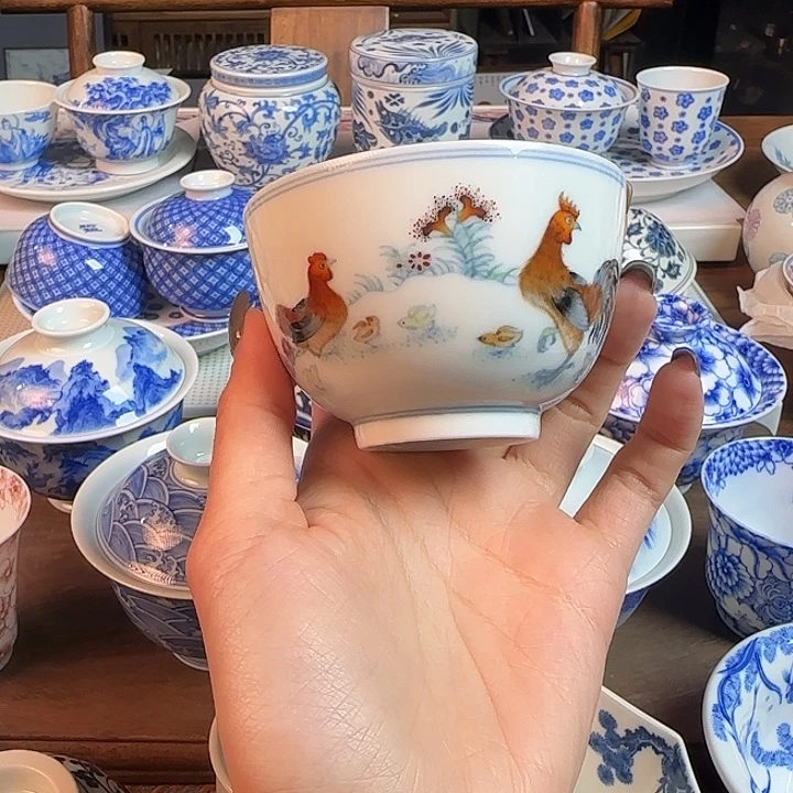名窑口 斗彩柴窑鸡缸杯放漏