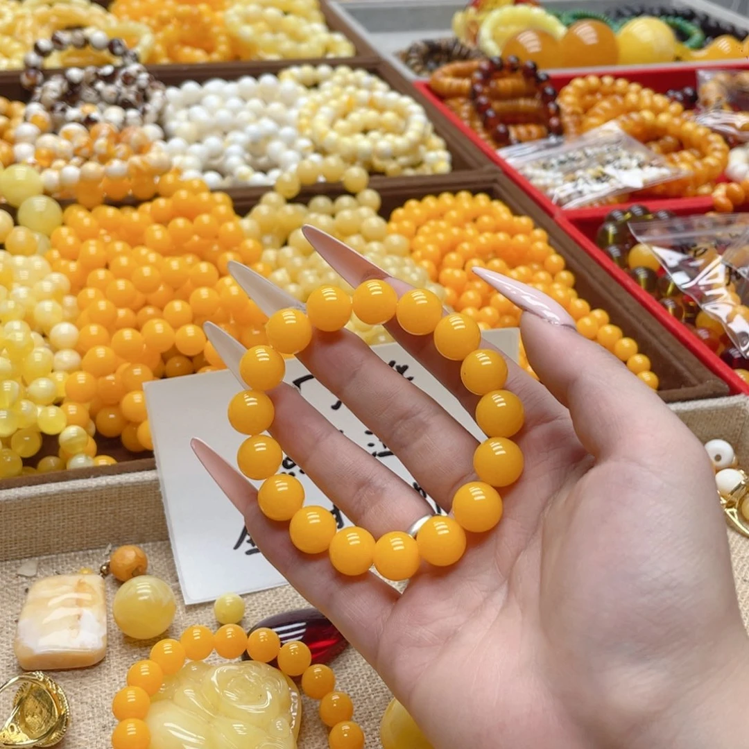 蜜蜡未镶嵌手链鸡油黄12