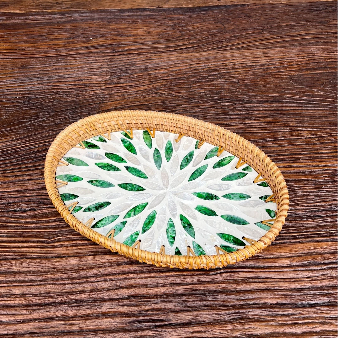 贝壳椭圆双层绿叶长27厘米宽18厘米高3厘米