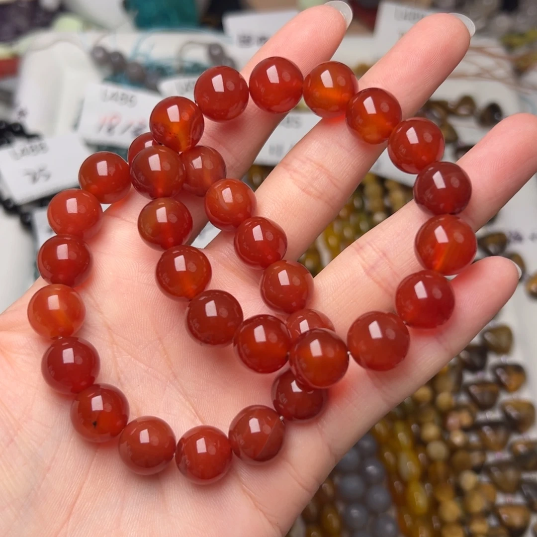 玛瑙/玉髓合金珠宝半成品L492。12mm天然玛瑙圆珠手串一条